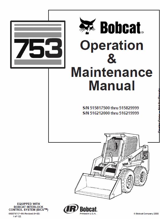 Bobcat 753 Skid Steer Loader Service Operator Manual
