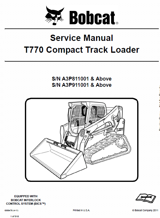 🥇 Bobcat T770 Track Loader Service Manual Download