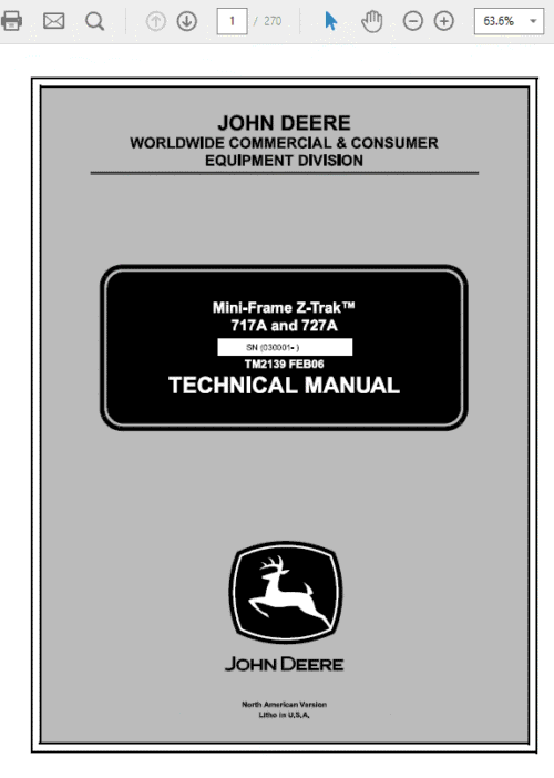 John Deere 717A 727A ZTrak Repair Service Manual