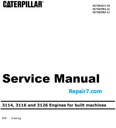 Cat Repair Manual (PDF) Caterpillar Cat 3114 3116 and 3126 Engines Service Manual Illustration