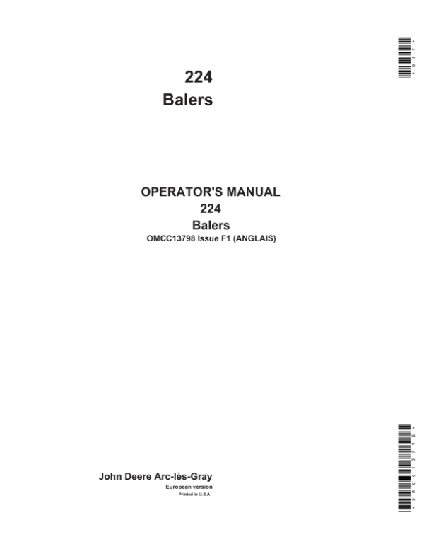 John Deere 224 Balers Operators Manual