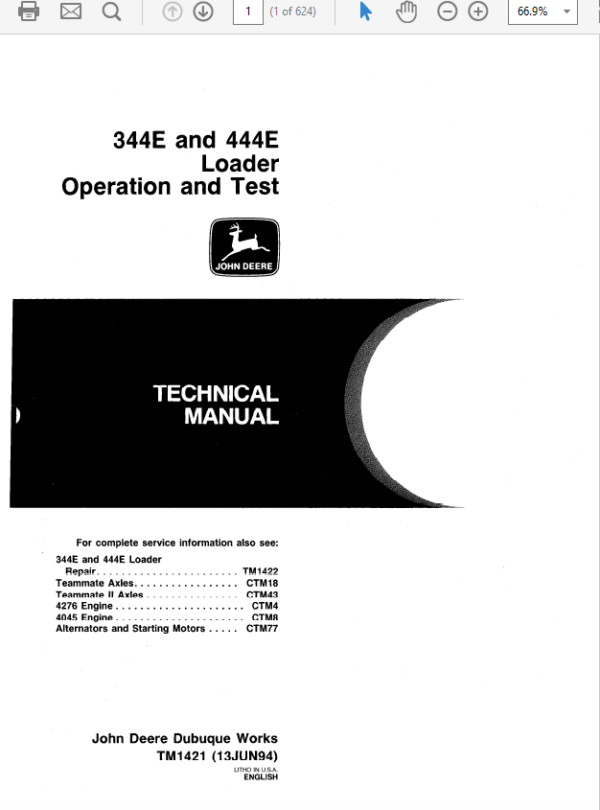 John Deere 344E, 444E Loader Technical Manual