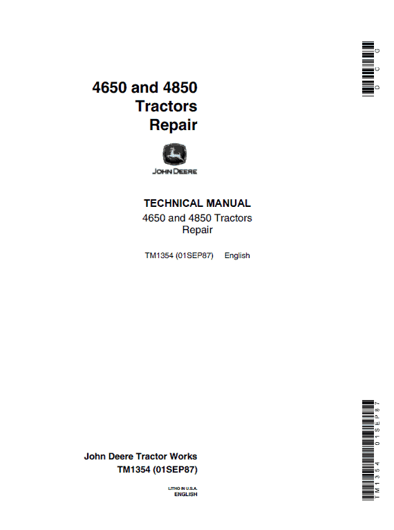 John Deere 4650, 4850 Tractors Repair Technical Manual
