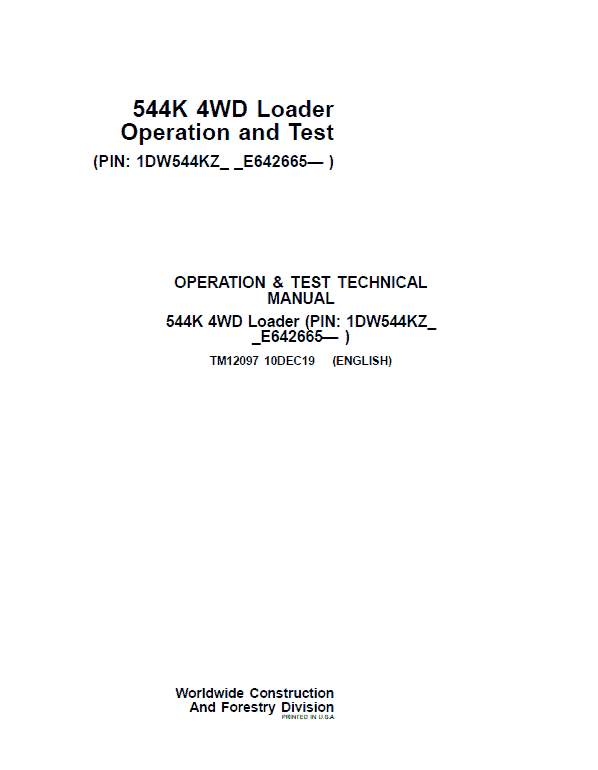 Cat Repair Manual (PDF) John Deere 544K Operation and Test Manual TM12097