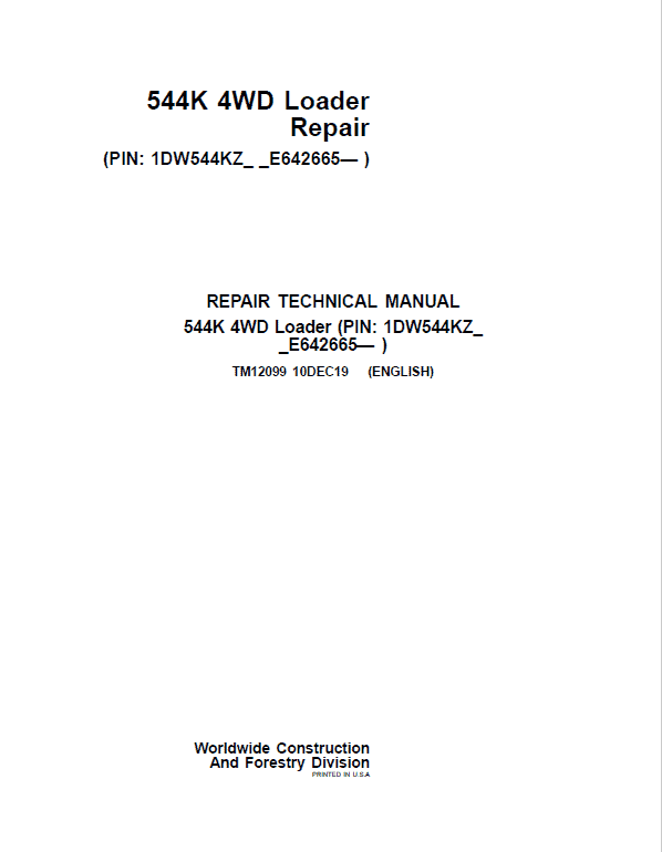 Cat Repair Manual (PDF) John Deere 544K Service Manual TM12099