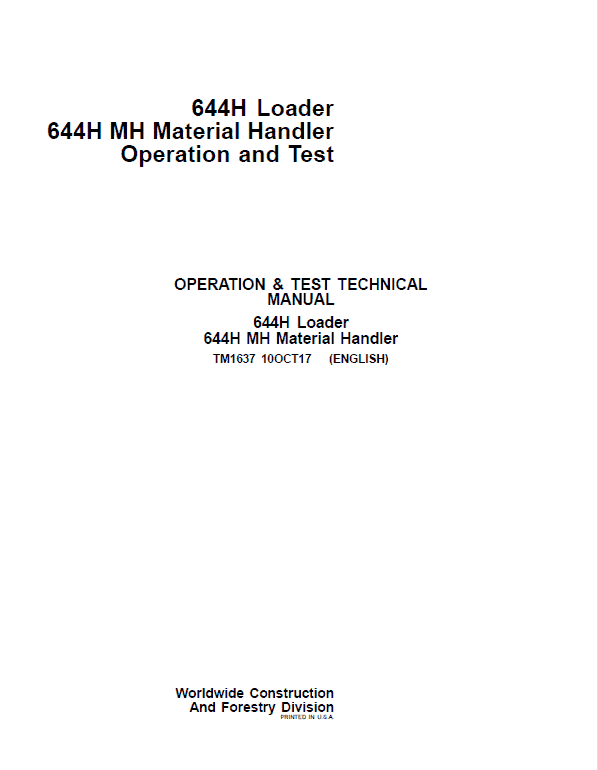 John Deere 644H loader 644H Repair Technical Manual