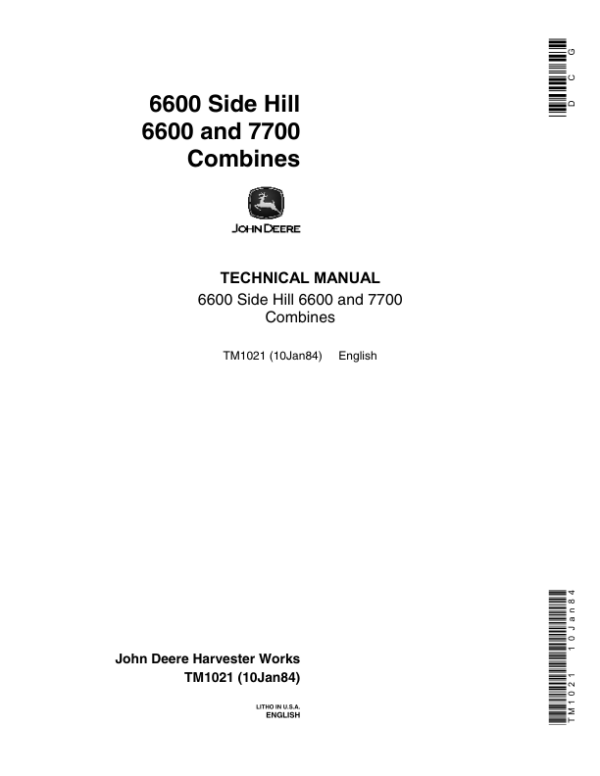 John Deere 6600, 7700 Combines Repair Technical Manual