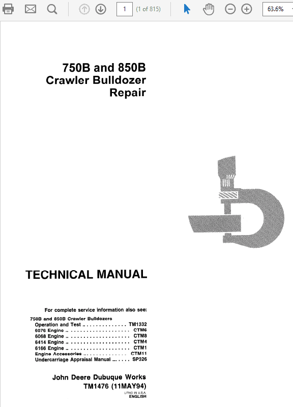 John Deere 750b, 850b Crawler Dozer Service Manual