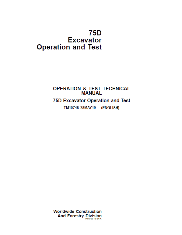 Cat Repair Manual (PDF) John Deere 75D Excavator Operation Test Manual