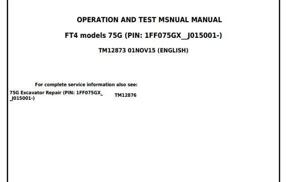 John Deere 75G FT4 Excavator Diagnostic and Test Service Manual