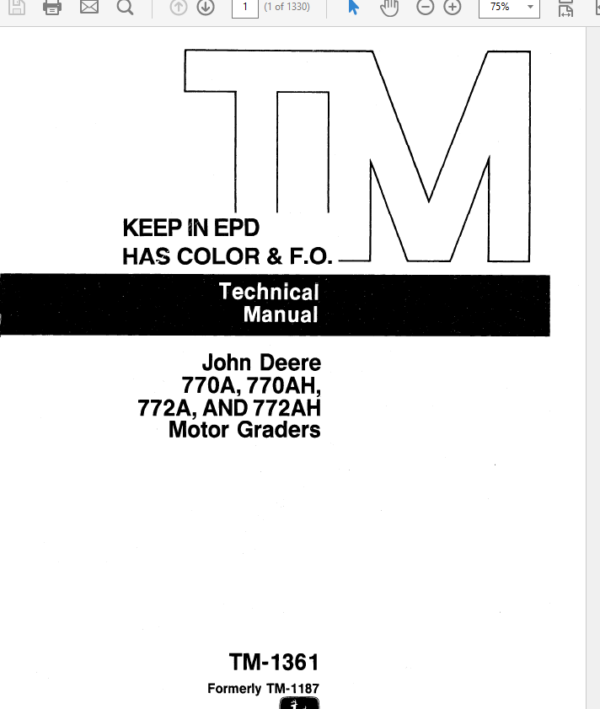 Cat Repair Manual (PDF) John Deere 770A, 772AH Motor Grader Technical Manual