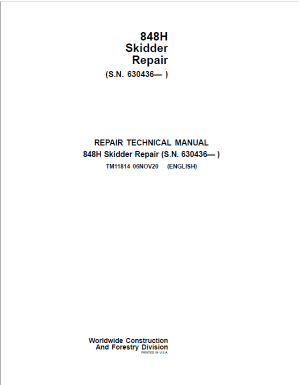 John Deere 848H Skidder Repair Technical Manual