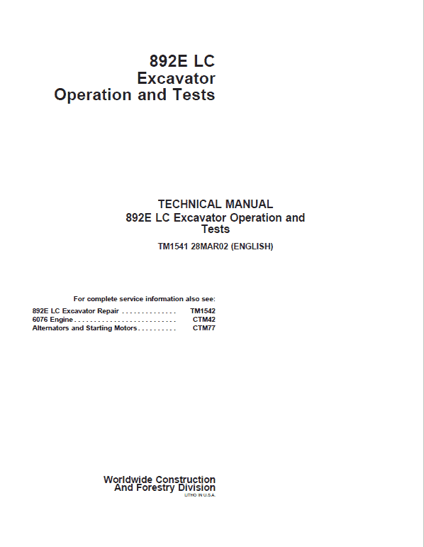 John Deere 892E LC Operation and Test Manual TM1541 Illustration