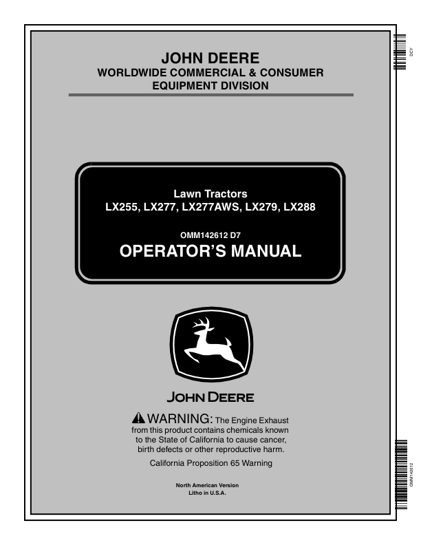 John Deere Lx255 Lx277 Lx277aws Operators Manual