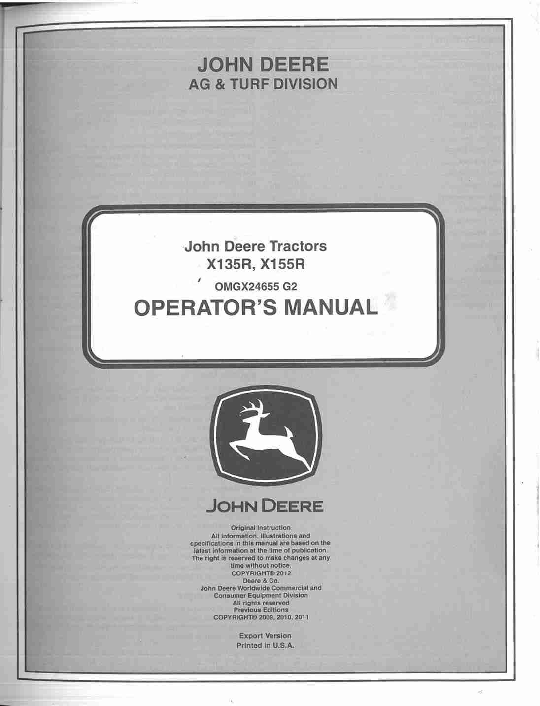 John Deere X135R X155R Tractor Operator’s Manual 2 John Deere X135R X155R Tractor Operator’s Manual