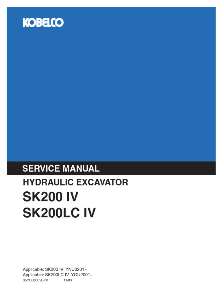 Kobelco SK200 Mark lv Hydraulic Service Manual 2 Kobelco SK200 Mark lv Hydraulic Service Manual