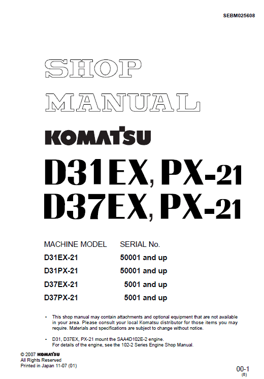 Komatsu D31EX-21, D37EX-21, D37PX-21 Service Repair