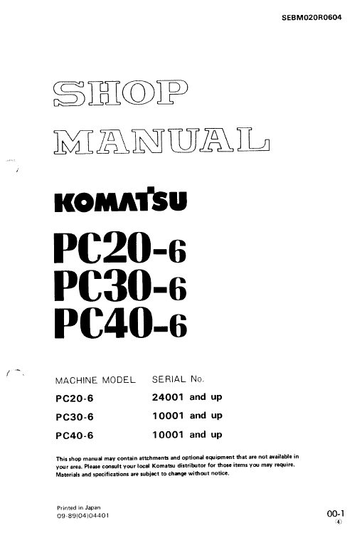 Cat Repair Manual (PDF) Komatsu PC40-6 Excavator Operation Maintenance Manual