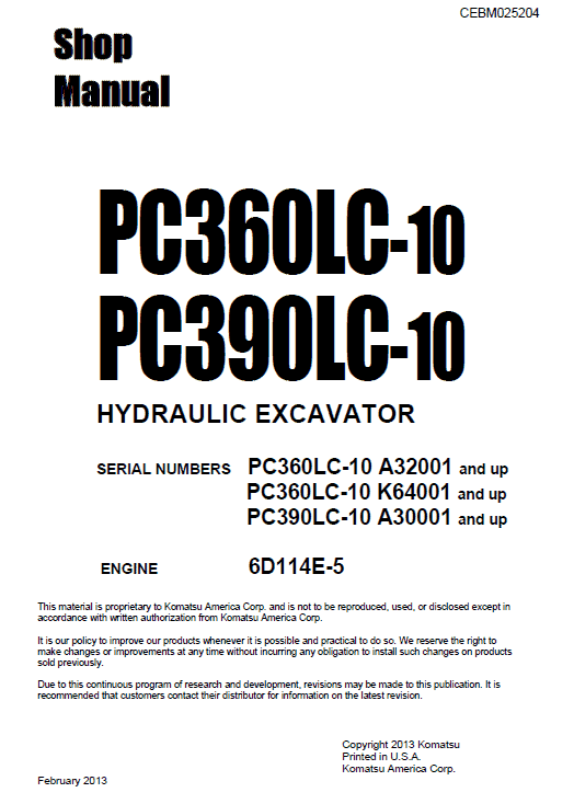 Cat Repair Manual (PDF) Komatsu Pc360lc-10 Hydraulic Excavator Service Repair Manual