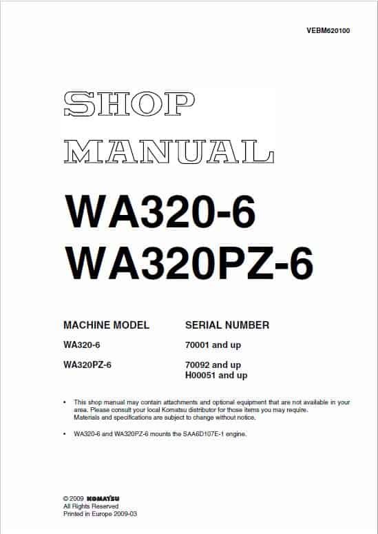 Komatsu WA320-6 Wheel Loader Service Repair Manual