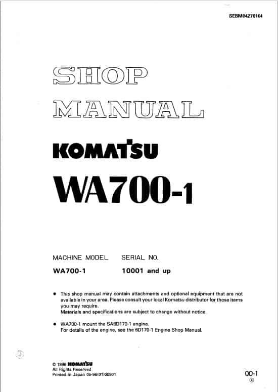 Komatsu WA700-1 Service Repair Manual 2 Komatsu WA700-1 Service Repair Manual