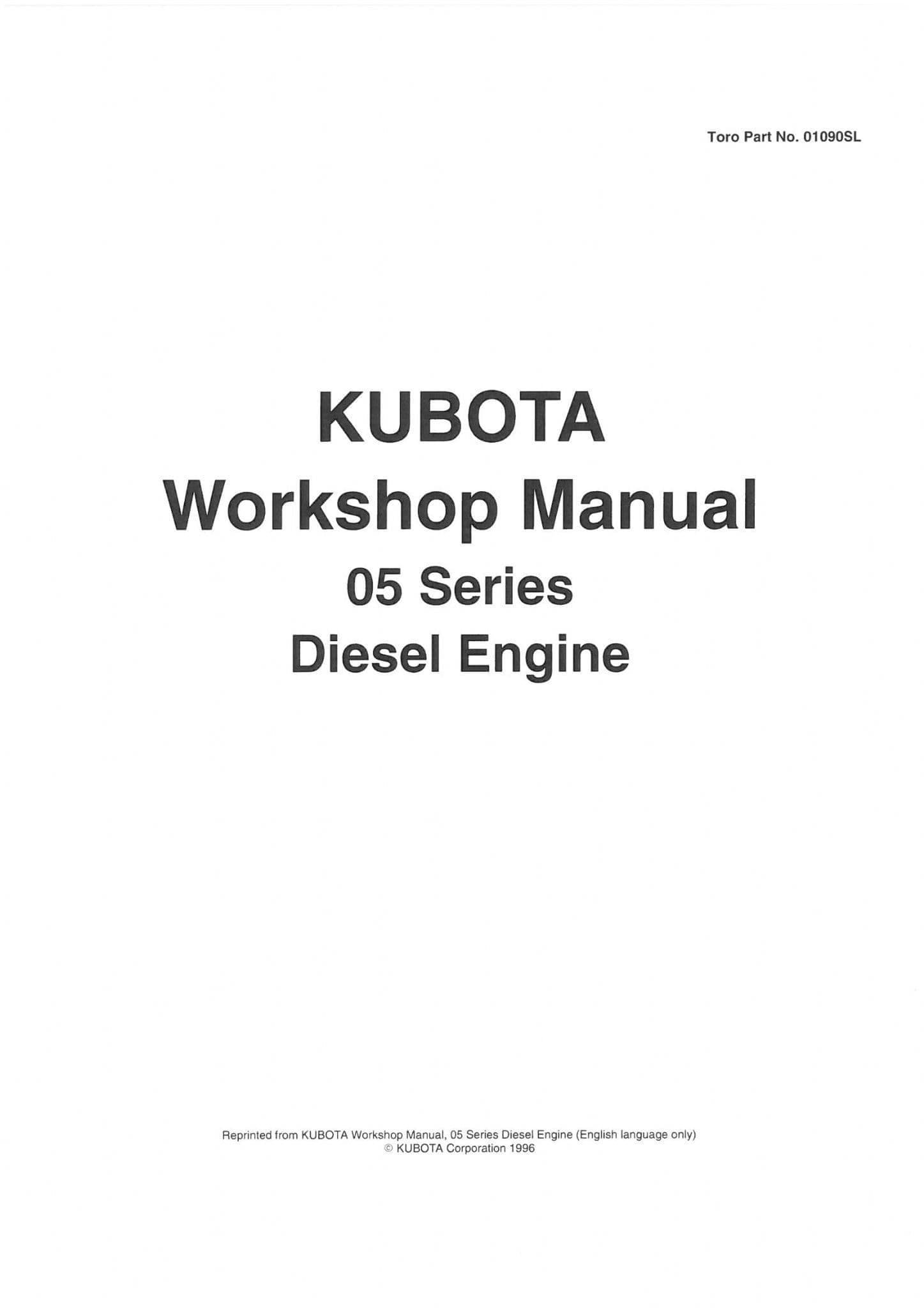 Kubota 05 Series D905, D1005, D1105, V1205, V1305, V1505 Service Manual