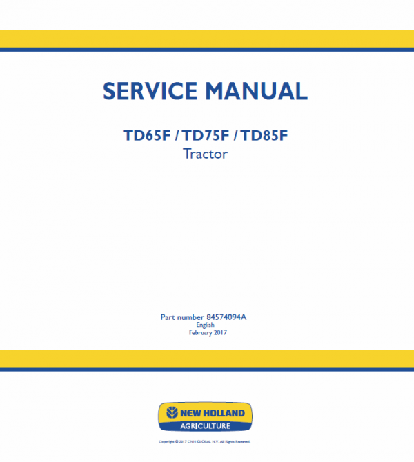 New Holland Td65f Td75f Td85f Tractor Operator Maintenance Manual