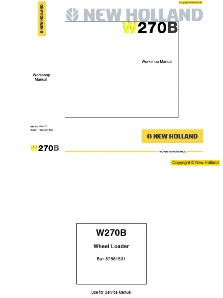 New Holland W270B Wheel Loader Service Manual
