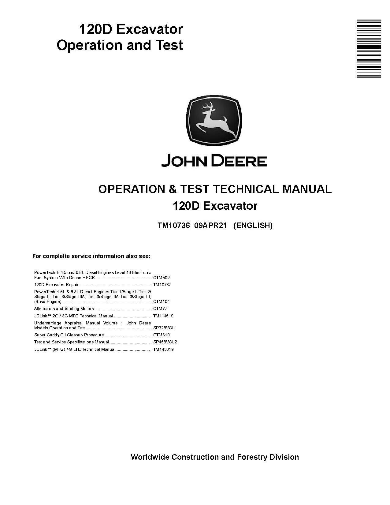 John Deere 120D Crawler Operation and Test Manual TM10736