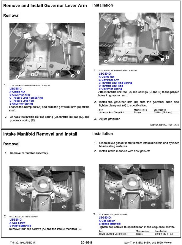 John Deere 636M 652M QuikTrak Mower Repair Technical Manual