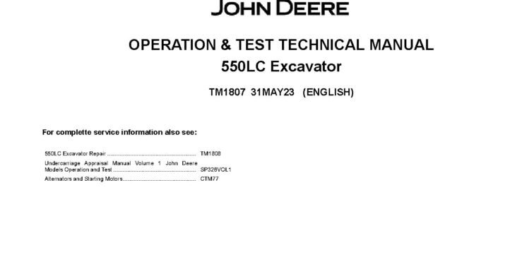 John Deere 550LC Crawler Excavators Operation and Test Manual
