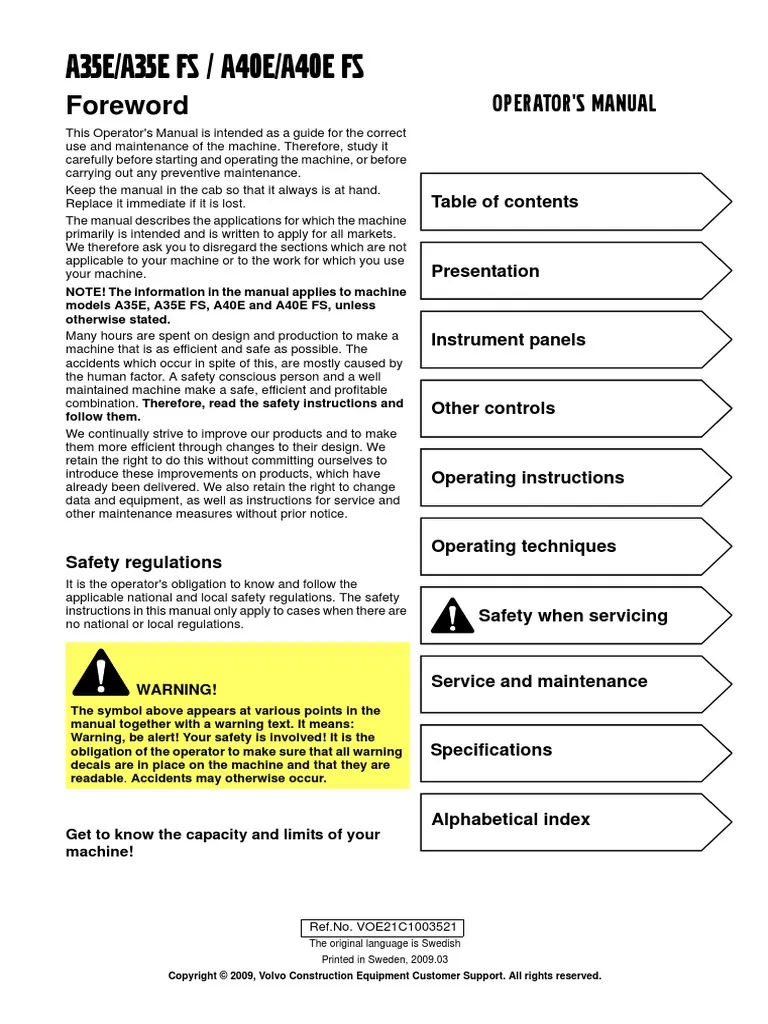 Volvo A40e OPERATOR MAINTENANCE Manual 2 Volvo A40e OPERATOR MAINTENANCE Manual
