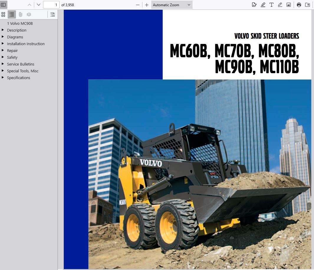 Volvo Mc90b Skid Steer Loader Service Parts Catalogue Manual