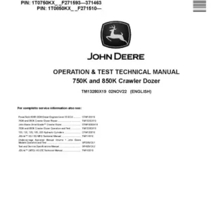 John Deere 750 k Crawler Dozer Operation and Test Manual TM13280X19