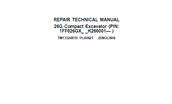 John Deere 26G Excavator Repair Technical Manual