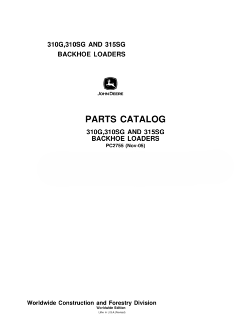John Deere 310G, 310SG and 315SG Backhoe Loaders Parts