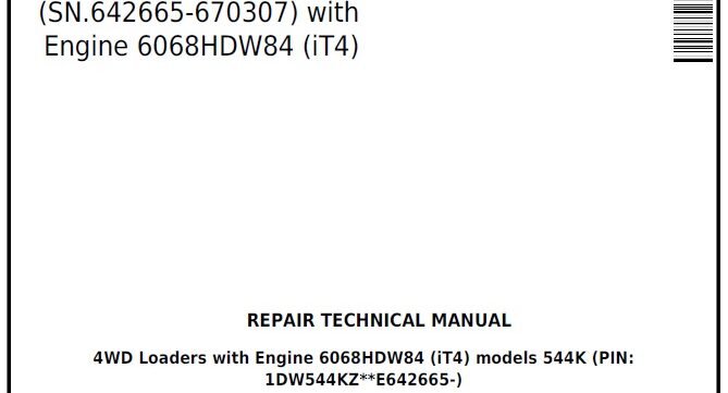 Cat Repair Manual (PDF) John Deere 544K 4WD Loader Repair Technical Manual (TM12099)