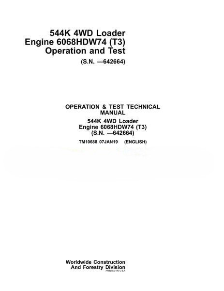 John Deere 544K 4WD Loader (T3) Operation & Test Technical Manual 2 John Deere 544K 4WD Loader (T3) Operation & Test Technical Manual