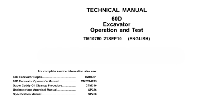John Deere 60D Excavator Operation and Test Technical Manual