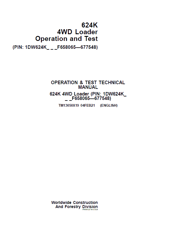 John Deere TM13050x19 Operation and Test Technical Manual