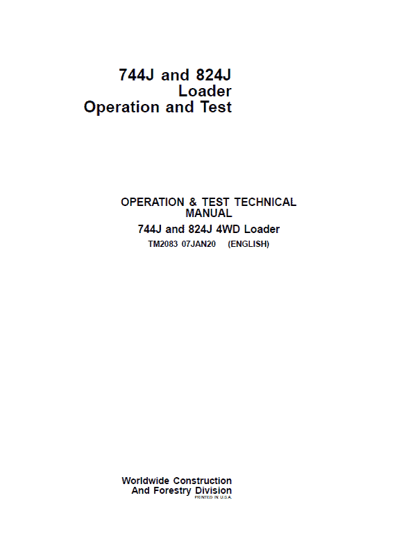 John Deere 744J, 824J 4WD Loader Operator Test Manual