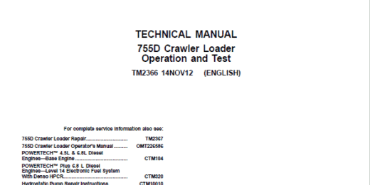John Deere 755D Crawler Loader Technical Manual TM2366 and TM2367