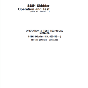 John Deere 848H Skidder Operation Test Manual