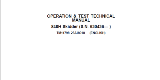 John Deere 848H Skidder Operation Test Manual