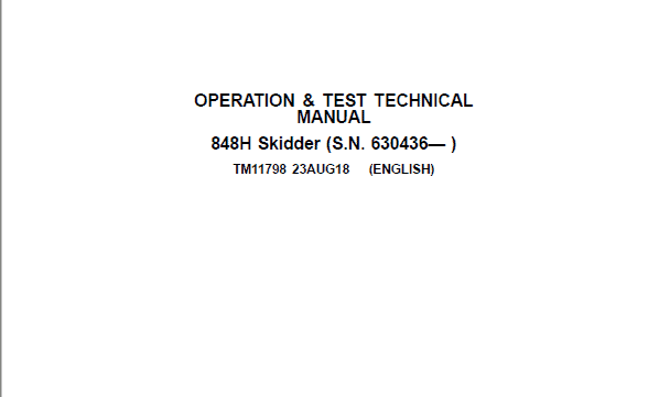 John Deere 848H Skidder Operation Test Manual