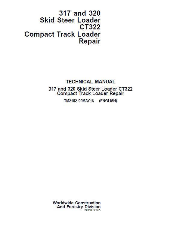 John Deere CT322 Compact Track Loader Service Repair Manual
