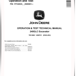 John Deere 245GLC Excavator Operation and Test Manual TM12660