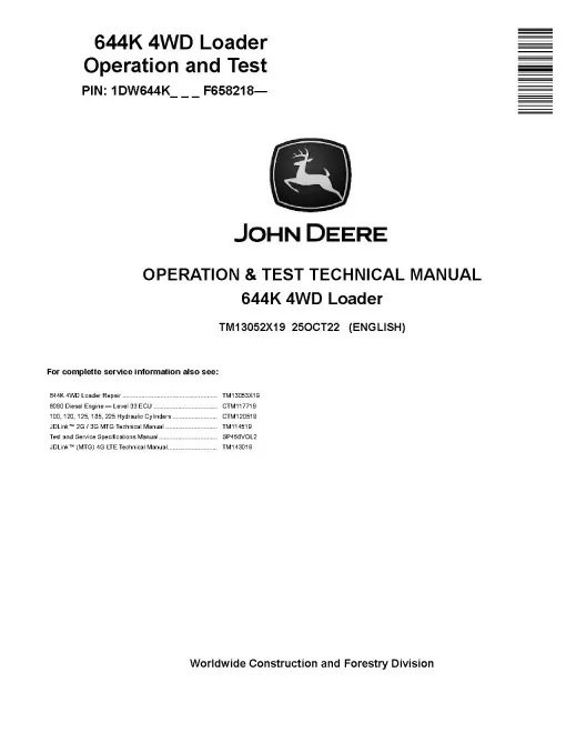 644k 4WD John Deere Specs Operator's Manual