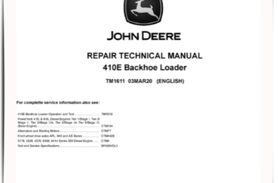 John Deere 410E Backhoe Loaders Repair Manual TM1611