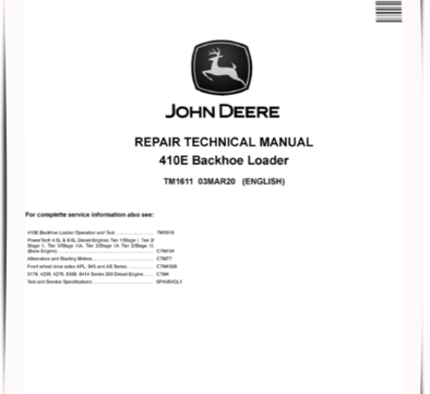 John Deere 410E Backhoe Loaders Repair Manual TM1611
